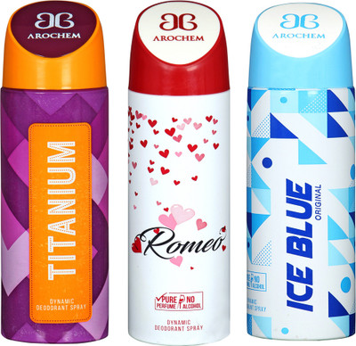 

Arochem A-3-4-8 DEODORANT NEW LATEST COMBO PACK OF 3 200 ML BOTTAL PURE PERFUME NO ALCOHOL DYNAMIC DEODORANT SPRAY Deodorant Spray - For Men & Women(200 ml, Pack of 3)