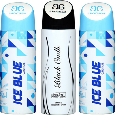 

Arochem ICE BLUE -2 & BLACK OUDH COMBO DEO DYNAMIC DEODORANT BODY SPRAY - FOR MEN & WOMEN Body Spray - For Men & Women(600 ml, Pack of 3)