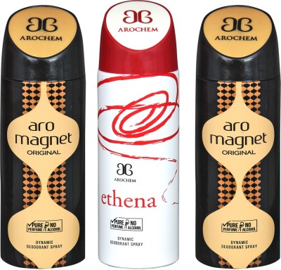 AROCHEM ARO MEGNET-2 & ETHENA DEO COMBO DYNAMIC DEODORANT SPRAY Body Spray Deodorant Spray  -  For Men & Women(600 ml, Pack of 3)