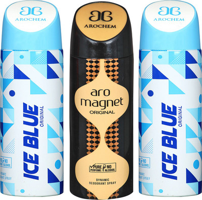

Arochem ICE BLUE -2 & ARO MAGNET COMBO DEO DYNAMIC DEODORANT BODY SPRAY - FOR MEN & WOMEN Body Spray - For Men & Women(600 ml, Pack of 3)