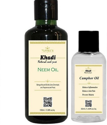 

Yuthee's Khadi Pure Neem Oil (100ml), Khadi Natural and Pure Camphor Oil (50ml) Hair Oil(150 ml)