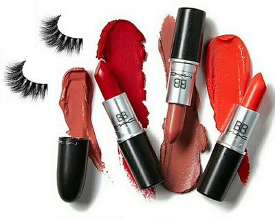 

BB MAC Imported shining lipstick ultra smooth multicolour set of 3 & 1 pair eyelashes(multicolour)