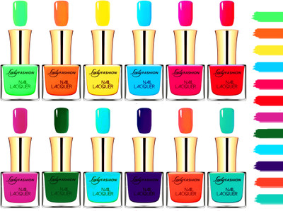 

Lady Fashion Extra Shine Long Wear Durable Nail Polish Combo Set of 12 Red, Pink, Yellow, Orange, Blue, Aqua, Peach, Green, Light Green, Turrquoise, Magenta, Purple(Pack of 12)