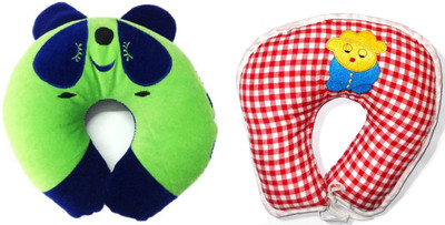 

EasyShop U shape 1 is Cotton and 1 is Valvet_Cartoon Neck Support baby Pillow for Children,made with best quality fabric with good looking_Pack of 2, Neck Pillow(Green, RED), Red;green