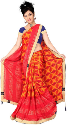 Kiran Sarees Solid, Printed, Self Design, Embroidered Bollywood Chiffon, Lace, Poly Silk Saree(Orange, Red, Multicolor) Flipkart