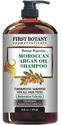 

First Botany Cosmeceuticals Moroccan Argan Oil Shampoo with Restorative Formula 16 fl. oz. Gentle & Sulfate Free for All Hair Types. Cleanses, Revives, Hydrates, Detangles Hair & Revitalizes the Scalp & Split-Ends(473 ml)