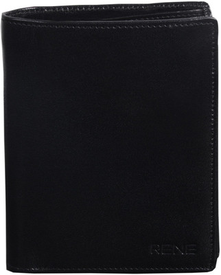 Rene Men Formal Black Genuine Leather Wallet(11 Card Slots)
