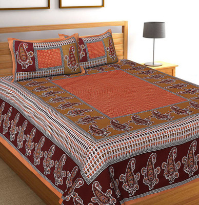 

Bohomandala 300 TC Cotton Double Printed Bedsheet(Pack of 1, Orange)