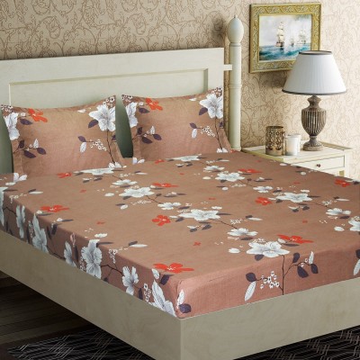 Home Candy 152 TC Microfiber Double Floral Flat Bedsheet(Pack of 1, Brown)