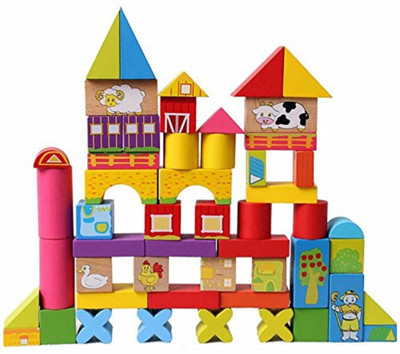 

Bestie Toys 52 Pcs Bright Colourful Wooden Happy Farm Building Blocks Skillset Development for Kids(Multicolor)
