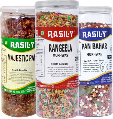 

rasily Majestic Pan , Pan Bahar & Rangeela mukhwas combo calcutta pan, Pan Mukhwas, Sweet and salted mix, pan, fennel, coriander seeds Mouth Freshener(Pack of 3)