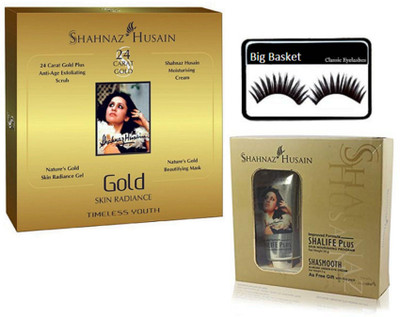 

big Basket eyelashes , Shahaz Husain Glod facial kit , face And Under Eye Night Nourishing Plan(Set of 3)