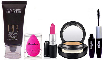 

marvalous Sponge Puff, Mac Prep-Prime BB Beauty Balm Foundation,Studio Fix Compact,Candy Yum-yum & Color Bar 2 in 1 Eyeline+Mascara(Set of 5)