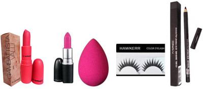 

Hawkerr Combo of Giambattista Lipstick, Sponge puff, Eyelashes, Eyebrow Pencil & Mac Lipstick (Set of 5)(Set of 5)