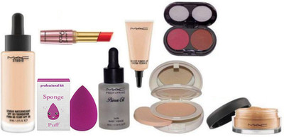 

Professional kit Sponge Puff & Studio Waterweight Foundation & Primer & Select cover-up & Fcce Compact 9 to 5 Lpstick & Blusher & Loose Powder(Set of 8)