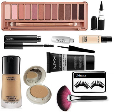 

Ultimate Eyelashes With mineralize Foundation & BB Compact,Pro Longwear Concealer,Zoom Lash Mascara,Liquid Eyeliner,Stick Kajal,Makeup Brush,NYX Primer,Naked 3 Eyeshadow Palette(Set of 10)