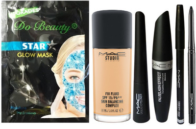 

Do Beauty Star Glow Mask + Studio Fix Fluid+Eyeliner+Mascara+Eyebrow Pencil+Kajal Kit(Set of 6)