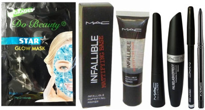 

Do Beauty Star Glow Mask + Mac Mattifying Base+Eyeliner+Mascara+Eyebrow Pencil+Kajal Kit(Set of 6)