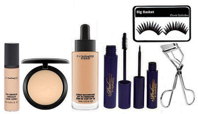 

big basket Eyelashes , Studio Fix Compact , Studio Waterweight Foundation , Padma Eyeliner And Mascara , Pro Long Wear Conceler , Eyelashes Curler(Set of 7)