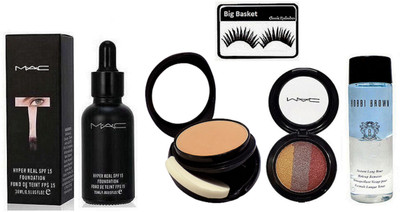 

big Basket Eyelashes, Mac Hyper Real Foundation, Two Way Compact, fard A" Joues Mineralize Eyeshadow, Bobbi Brown Instant Long Wear Makeup Remover(Set of 5)