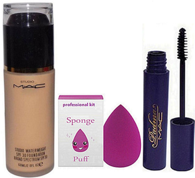 

Professional kit Sponge Puff & Studio Waterweight Foundation & Padma Mascara(Set of 3)