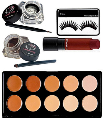 

eska Eyelashes, Mac Hello Kitty Balm Eyeliner, 10 Shade Concealer palette,Liptensity Lipstick(Set of 4)