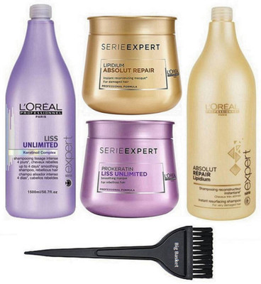 

big Basket Professional Absolut Repair Lipidium 1500ml With Professionnel Liss Unlimited Shampoo 1500Ml & Professional Series Expert Absolute Repair Lipidium Masque 250 ml & Prokertin Liss Unlimited Masque 250 ml(Set of 5)