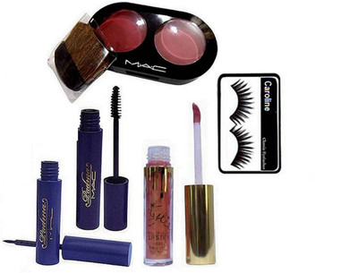 

caroline Eyelashes, Mac 2 Shade Blusher, Padma Liquid Eyeliner and Mascara& Kylie Matte Liquid Lipstick(Set of 5)