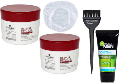 

Pro longwear combo Hair Brush&Schwarzkopf Professional BC Hair Therapy Repair Rescue Pack Of 2,Shower Cap, Garnier Men Oil Clear deep cleansing Facewash, 100g(Set of 5)