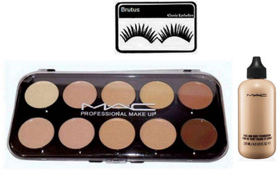 

brutus Eyelashes , Professitional Makeup Cream Concealer 10 shade palette, Face & Body Foundation(Set of 3)