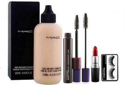 

Longlasting Eyelashes, Face & Body Foundation,Haute & Naughty Mascara,Matte Finish Lipstick(Set of 4)