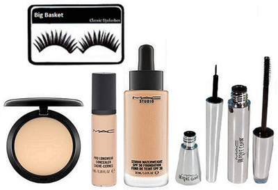 

big basket Eyelashes , Studio Fix Compact , Studio Waterweight Foundation ,Pro Long Wear Conceler , Brook Candy Eyeliner And Mascara ,(Set of 6)