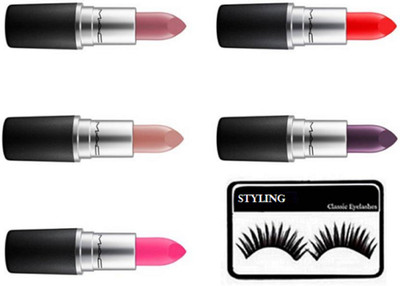 

styling Eyelashes, Mac Matte Finish Long Lasting Lipstick (Pack Of 5)(Set of 6)