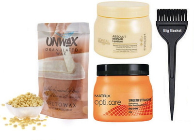 

big Basket Hair Brush & paris Absolut Repair Lipidium Spa & Opticare Smoot Straight Spa with Stripless Granulated Wax 100gm(Set of 4)