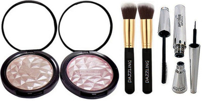 

DAZZLING Makeup Brush 2, Fit Beauty powder Illuminator Pack of 2, Candy Eyeliner & Mascara(Set of 6)