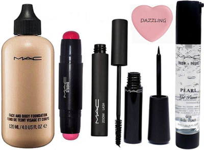 

DAZZLING Silicon Puff, Face and Body Foundation, Pearl Gel Primer, Lash Mascara, Waterproof Eyeliner, Conter Stick(Set of 6)