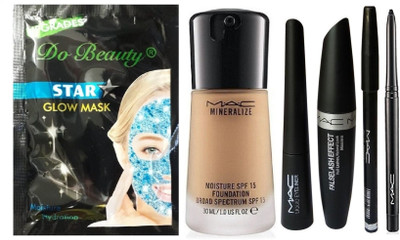 

Do Beauty Star Glow Mask + Mac Mineralize Foundation + Eyeliner+Mascara+ Eyebrow Pencil+Kajal Kit(Set of 6)
