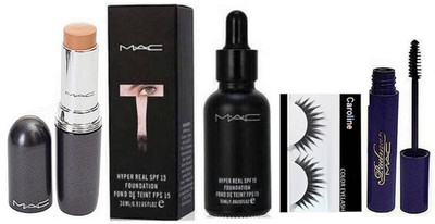 

caroline Eyelashes & Padma Mascara, Hyper Real SPF 15 Foundation& Stick Concealer Studio Fix Fluid Spf 15(Set of 4)