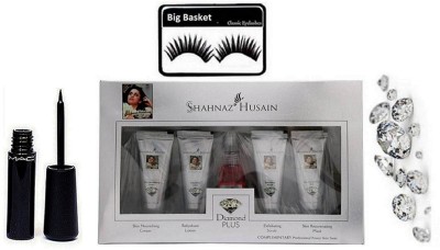 

big Basket Eyelashes & Shanhaz Husain Diamond Facial Kit,Mac Liquid Eyeliner(Set of 3)