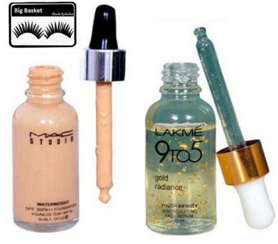 

big basket Eyelashes, Studio Waterweight Liquid Foundation With 9to5 Gold Radiance Serum(Set of 3)