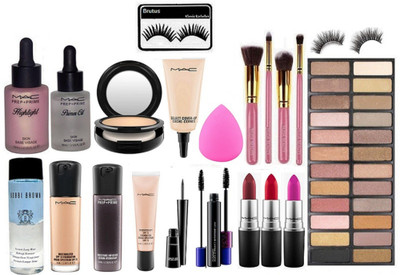 

brutus Eyelashes , Mac Highlighter , Primer , Compact , Select Cover up , Brush , Naked Eyeshadow Palette , Sponge Puff , Bobbi Brown Makeup Remover , Match Master Liquid Foundation , Face Serum , Studio Sculpt Liquid Foundation, Eyeliner , Haute Naughty 
