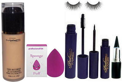 

Professional kit Sponge Puff & Mac Studio Waterweight Foundation & Padma Mascara & Eyeliner & Eyelashes & Stick Kaj(Set of 6)