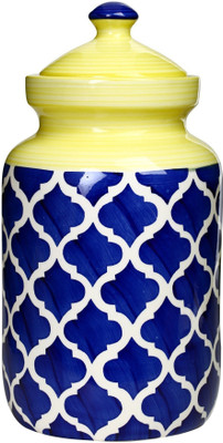 

Caffeine Barni Ceramic in Glossy Blue Umrao (Large Size) (1 Pc) Handmade - 3500 ml Stoneware Grocery Container(Blue)