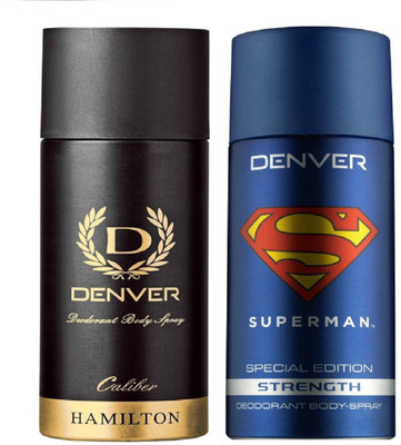 

Denver Deo Caliber 165 Ml + Superman Strength Deo 150 Ml Deodorant Spray - For Men(315 ml, Pack of 2)