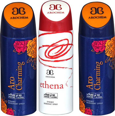 

arochem ARO CHARMING -2 & ETHENA DYNAMIC DEODORANT BODY SPRAY BODY DEO SPRAY Body Spray - For Men & Women(600 ml, Pack of 3)