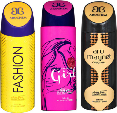 

arochem FASHION DEO COMBO & ARO MEGNET & GIRL DYNAMIC DEODORANT SPRAY Body Spray Body Spray - For Men & Women(600 ml, Pack of 3)
