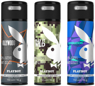 

Playboy Hollywood + Wild + Generation Deodorant Spray - For Men(450 ml, Pack of 3)