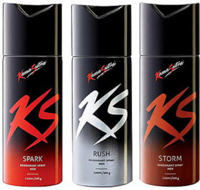 

KamaSutra Spark & Rush & Storm Body Spray - For Men(450 ml, Pack of 3)