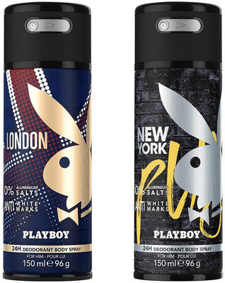 

Playboy London + New York Deodorant Spray - For Men(300 ml, Pack of 2)