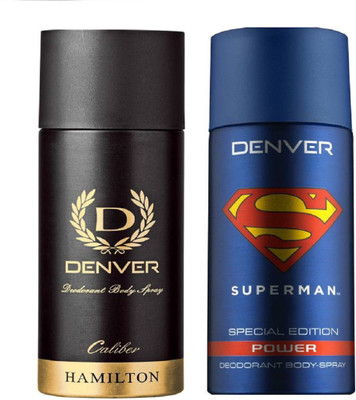 

Denver Deo Caliber 165 Ml + Superman Power Deo 150 Ml Deodorant Spray - For Men(315 ml, Pack of 2)